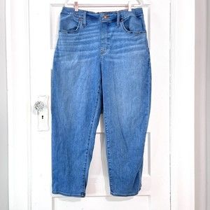 Madewell Jeans Women 31 Blue Mom Jean Elastic Waist Tapered Relaxed Crop Stretch